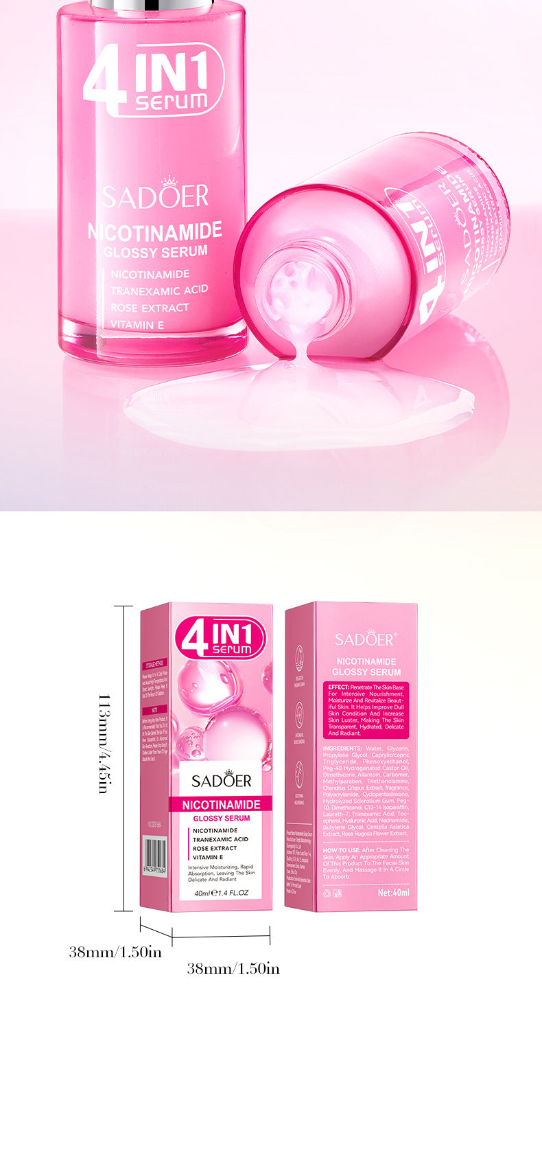 Niacinamide Radiance Serum SADOER Hydrating Moisturizing Essence Liquid Cross-Border Wholesale