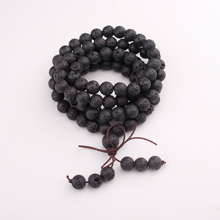 Men's Volcanic Stone Bow Bracelet108Elastic Cord Natural Stone8mm Beaded Volcanic Stone Long Bracelet
