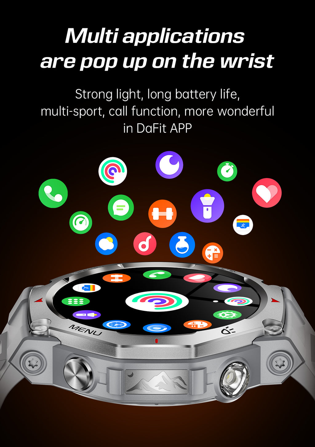 KT85Smart Watch Bluetooth Call True Heart Rate Step Count Sleep Monitoring Flashlight Deep Waterproof Sports Three-Proof