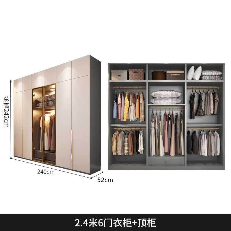 Flat Door Glass Door Wardrobe Modern Household Bedroom Cloakroom Four-Six-Eight Door Assembly Wardrobe Storage Large Wardrobe