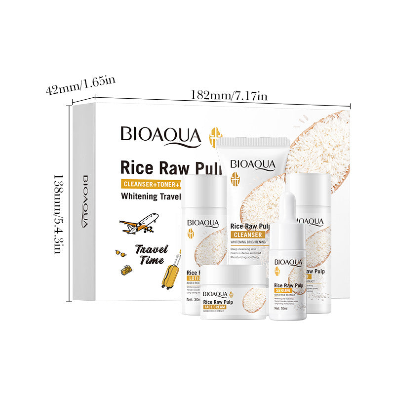Rice Puree Whitening Travel Five-Piece Set BIOAOUA Cleansing and Moisturizing Set  Wholesale
