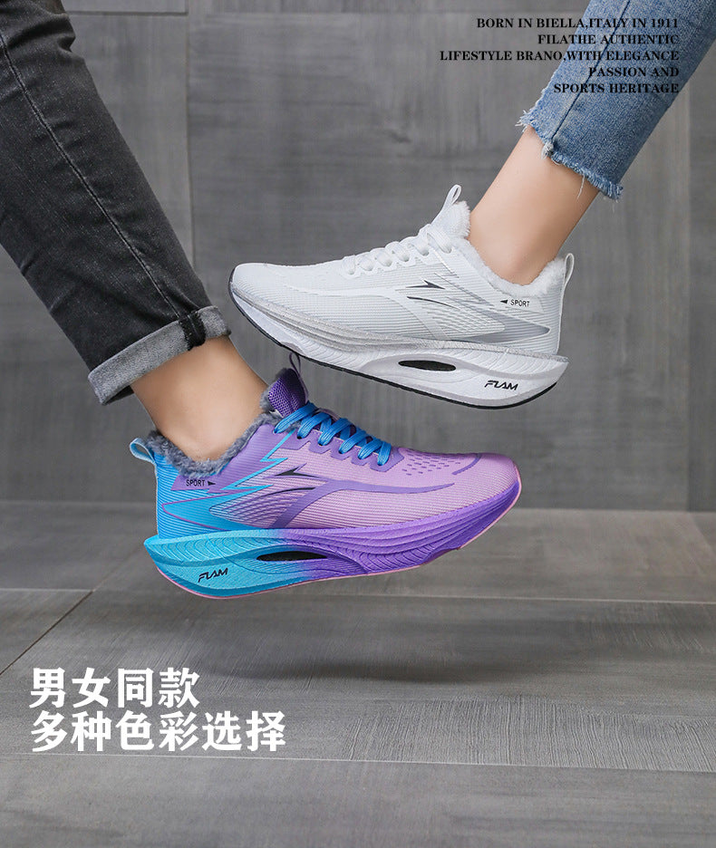 New Feiran Real Explosive Carbon Plate Lightweight Cushioning Couple Sports Shoes with Fleece Lining, Warm, Comfortable, Non-Slip, Wear-Resistant Running Shoes