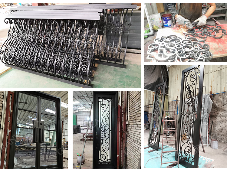 Foshan Factory High Quality Double Front Entry Doors Wrought Iron Doors Double Exterior