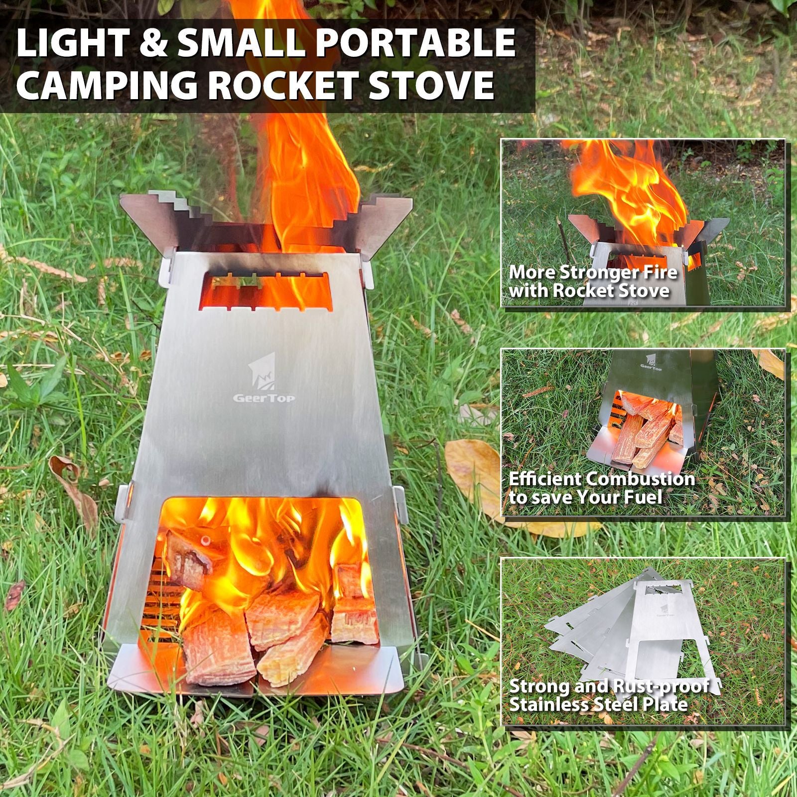 Outdoor Firewood Stove Portable Rocket Stove Foldable Firewood Stove Camping Picnic Barbecue Stove Picnic Heating Stove