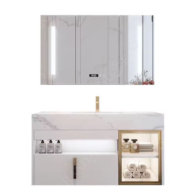 Countertop MDF Modern European Bathroom Vanity with LED Mirror Customizable Size & Color Water Resistant Hotel Use