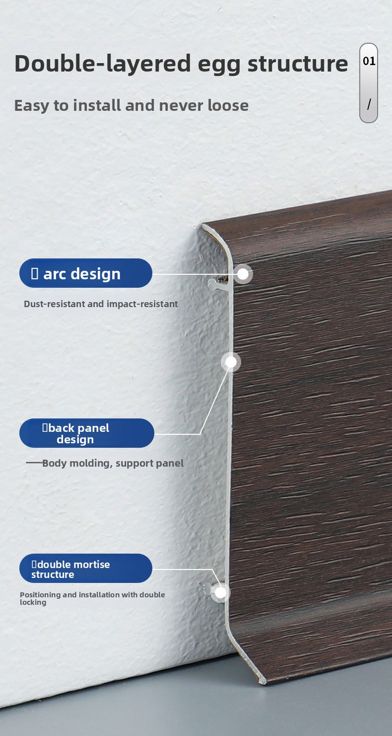 Thickened aluminum alloy skirting board, snap-on metal baseboard, self-adhesive, seamless, stainless steel skirting board for home use