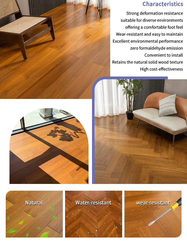 Elegant Three-Layer Teak Wood Flooring Custom UV Finish Waterproof & Anti-slip Smooth Touch Refined Texture for Outdoor Use