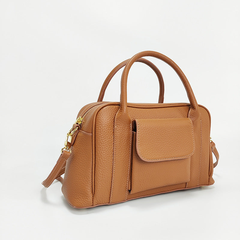 Guangzhou Luggage2025New Top Layer Handheld Cowhide Boston Bag Large Capacity High-end Handbag Crossbody Genuine Leather