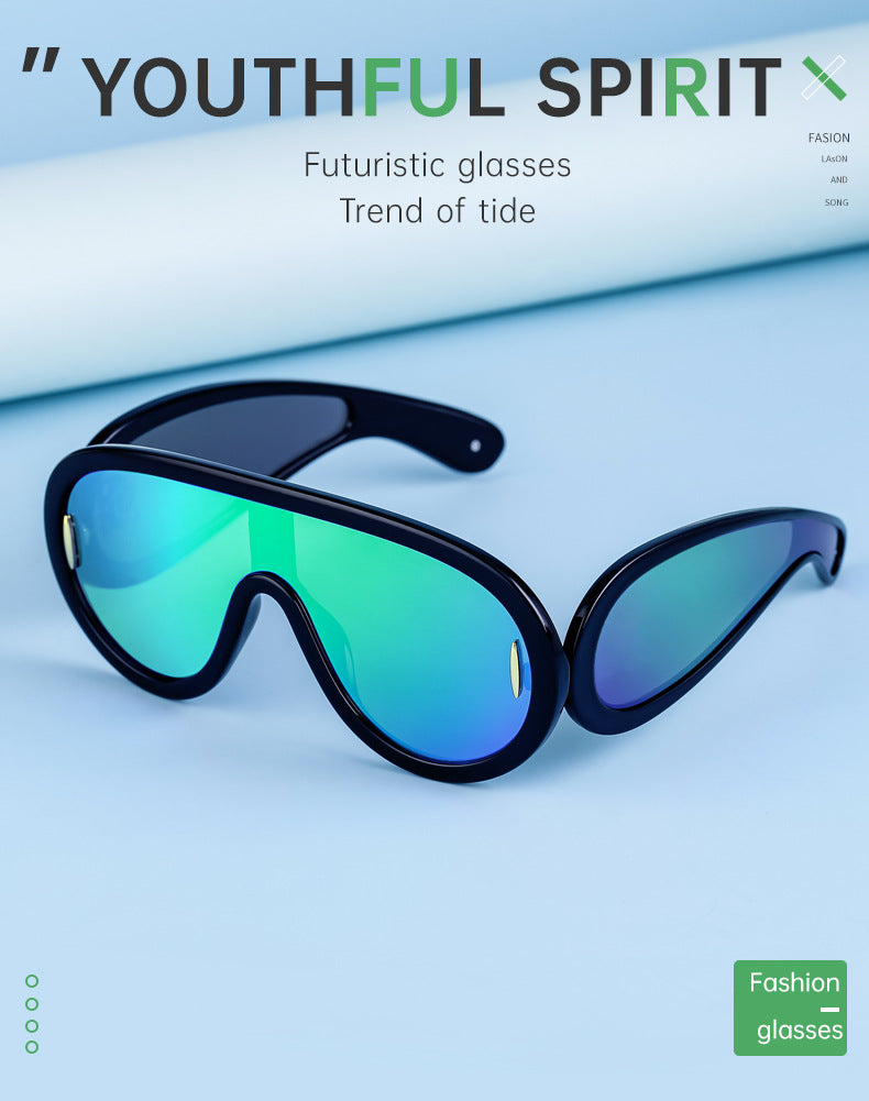 European and American Fashion One-piece Large Frame Sports Sunscreen Sunglasses Women's Trendy Sports Cycling Windproof Sunglasses Men's Glasses
