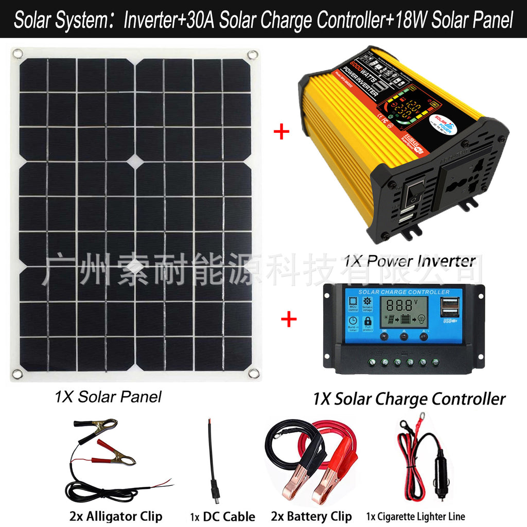 Solar Energy Kit System:Smart Inverter 30A Controller 18W Solar Panel Solar System