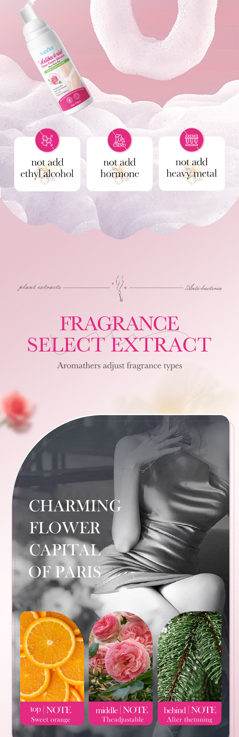 Women's Personal Care Bubble Mousse SADOER Antibacterial, gentle cleaning, non-irritating, cross-border foreign trade wholesale