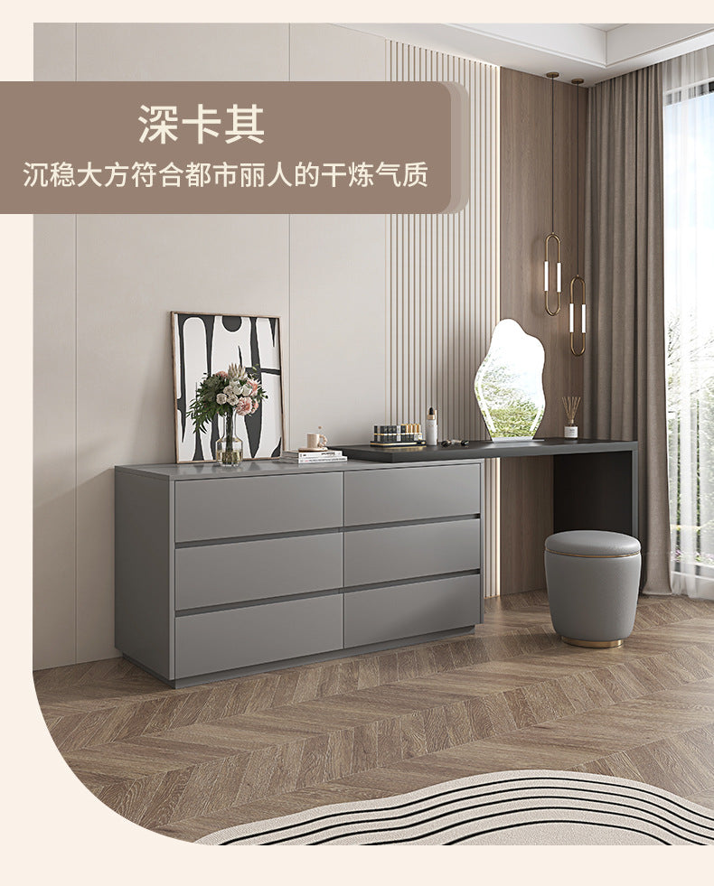 Custom Light Luxury Dressing Table Bedroom Small Apartment Modern Simple Skin Feel Gray Makeup Table Integrated Cabinet Makeup Desk Minimalist