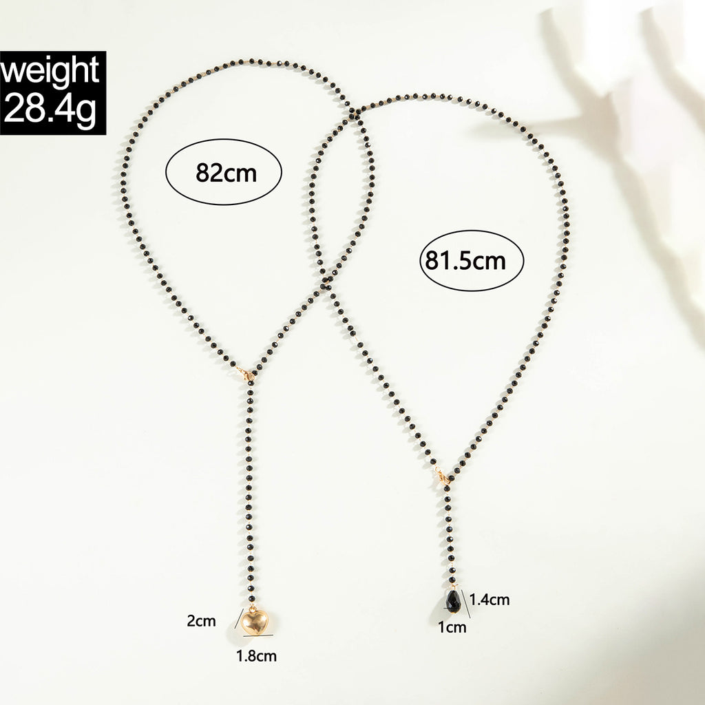 Simple Colorful Beaded Tassel y Chain Necklace Elegant Versatile Diamond-Studded Sweater Chain Jewelry
