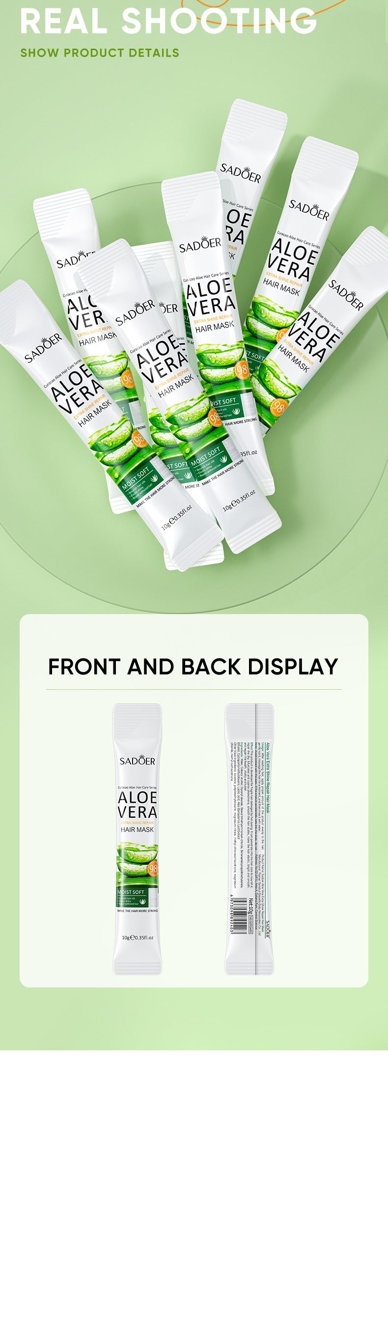 Aloe Vera Hair Mask10g SADOER Smooth and Improve Frizz Portable Cross-Border Wholesale