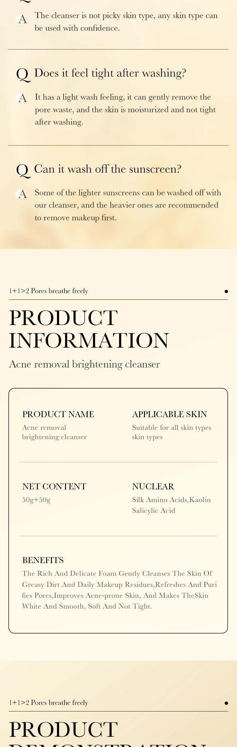 Facial Cleanser SADOER Salicylic Acid Amino Acid Double Effect Cleansing Cleanser Cross-Border Foreign Trade Wholesale