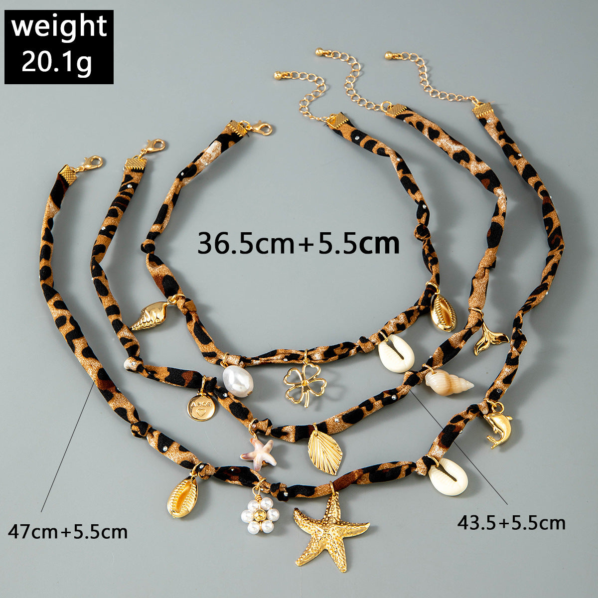 European and American Style Ocean-themed Cross Conch Starfish Pendant Leopard Print Exaggerated Necklace Collarbone Chain Jewelry