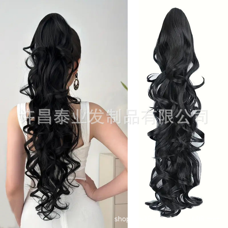 Amazon Cross-Border Trade Wig Ponytail for Women70cm Long Curly Hair Multi-layer Big Wave Claw Clip Ponytail Synthetic Braids