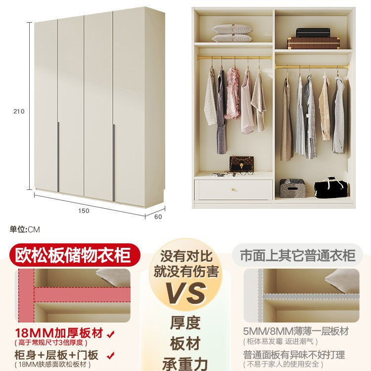 Solid Wood Wardrobe for Home Bedroom, Double Door, Easy Assembly Cabinet, European Pine Board Storage Cabinet, One Door to the Top, Heightened Wardrobe
