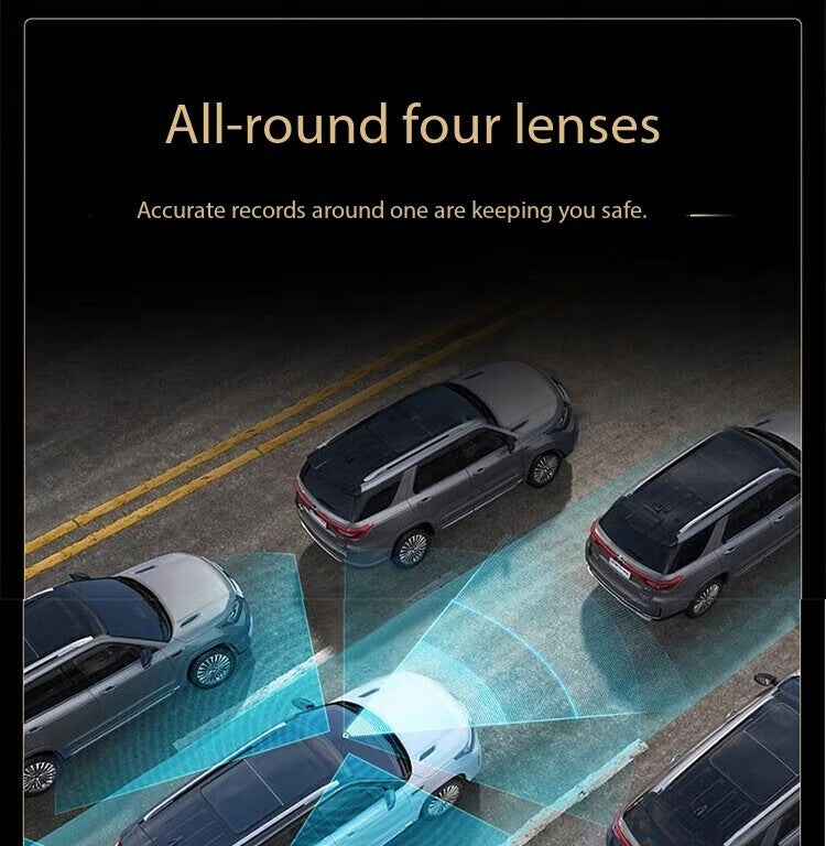 4Lens360Degree2k Ultra-high-definition infrared car night vision dashcam with reversing camera wifi Interconnection