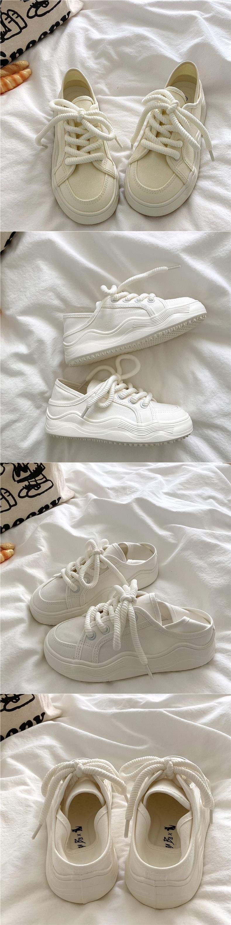 Honeydew Green~!Niche chic Korean Style Two-Way Canvas Shoes for Women, Summer Breathable Thin Versatile Thick-Soled White Shoes