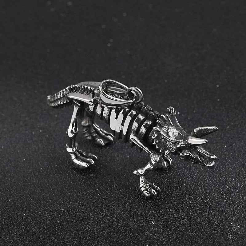 New Stainless Steel Dinosaur Pendant Vintage Blackened Oil Titanium Steel Dinosaur Bone Necklace Jewelry Source Factory