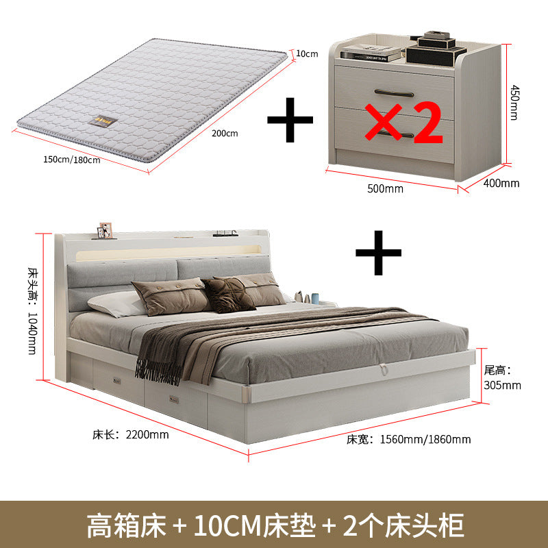 Custom Fabric Bed1.5Small Apartment Master Bedroom Soft Pack Technology Fabric Double Bed Simple Solid Wood Storage Bed Organizer