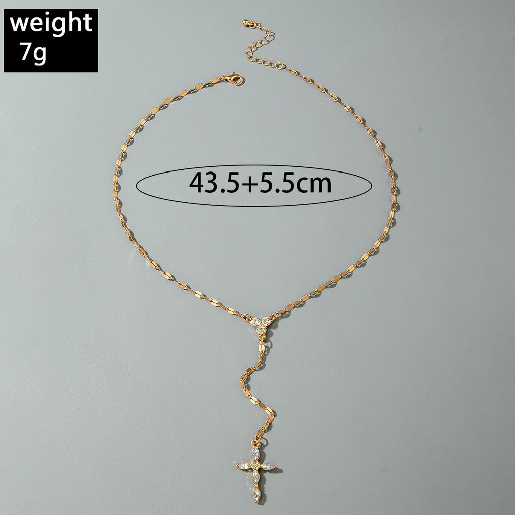 European and American Jewelry Retro Light Luxury High-end Cross Necklace Fashionable Tassel Multi-layer Stacking Wear Y Type Necklace
