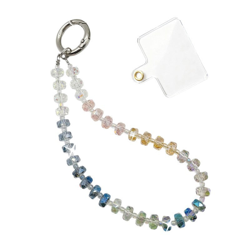 Car Wheel Crystal Pendant Simple Handheld Chain Keychain Handmade Beaded Short Wrist Strap Lanyard Phone Chain