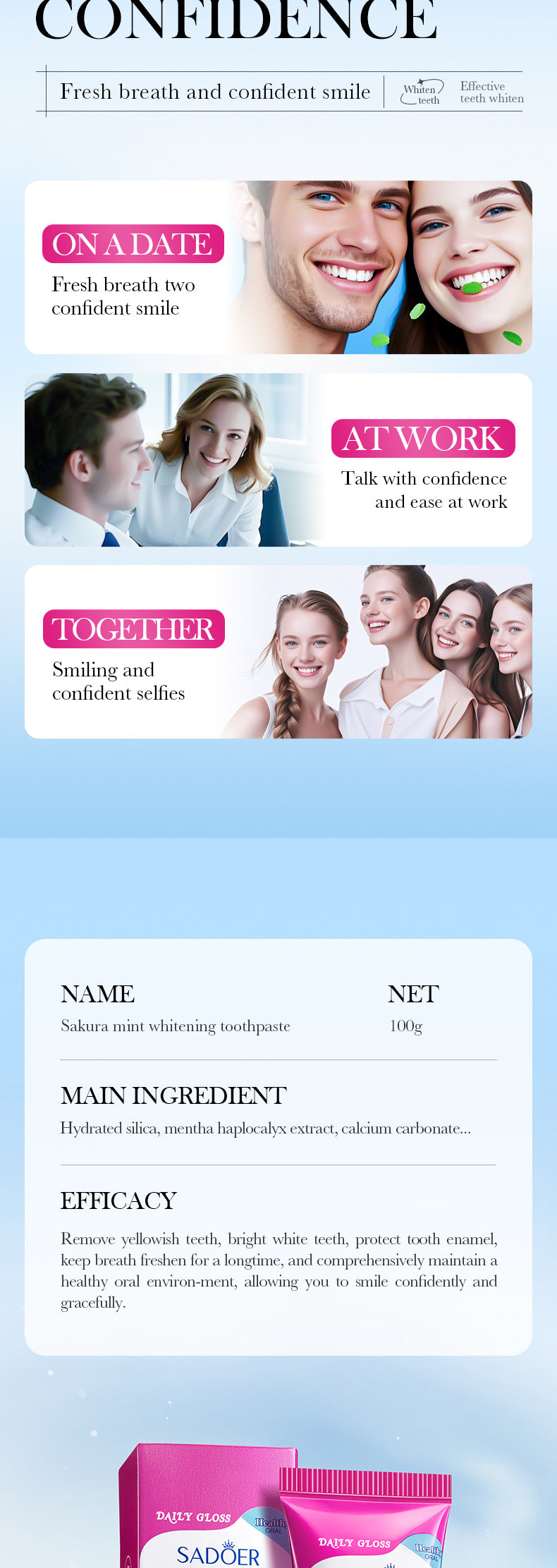 Sakura Mint Whitening Toothpaste SADOER Teeth Cleaning Oral Toothpaste Cross-Border Wholesale