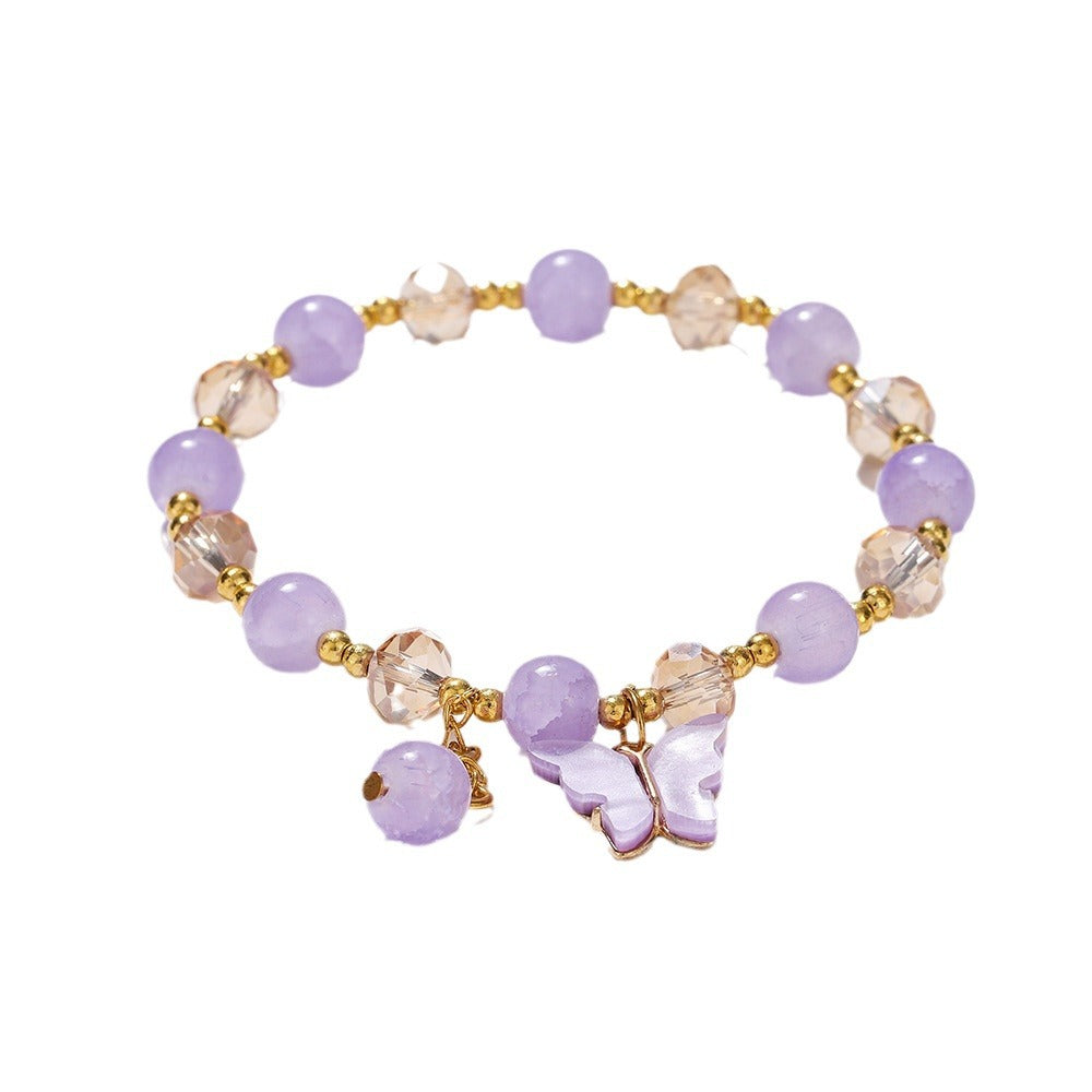 New Explosive Crystal Bracelet for Women, Dopamine Color Matching Beaded Butterfly Crystal Glass Bracelet