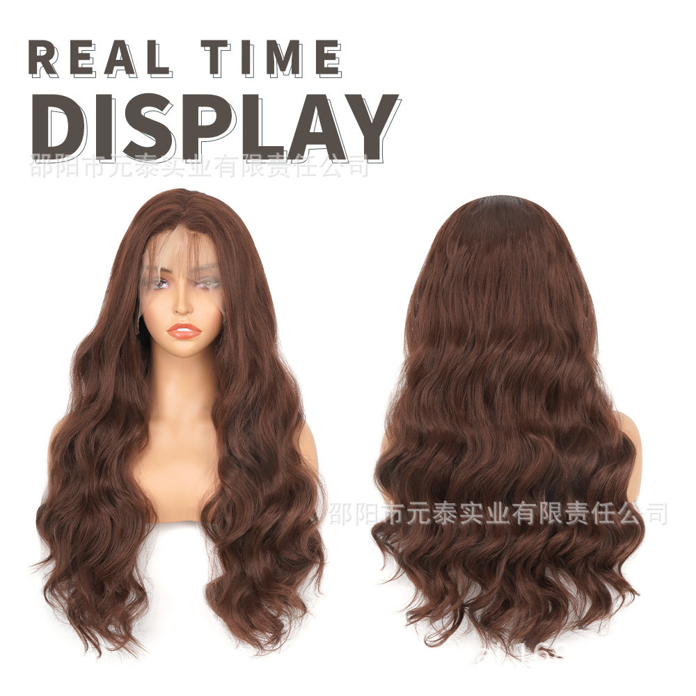New European and American Style Women's Black Small Middle Part Big Wave Synthetic Long Curly Hair Lace Front Wig Wholesale
