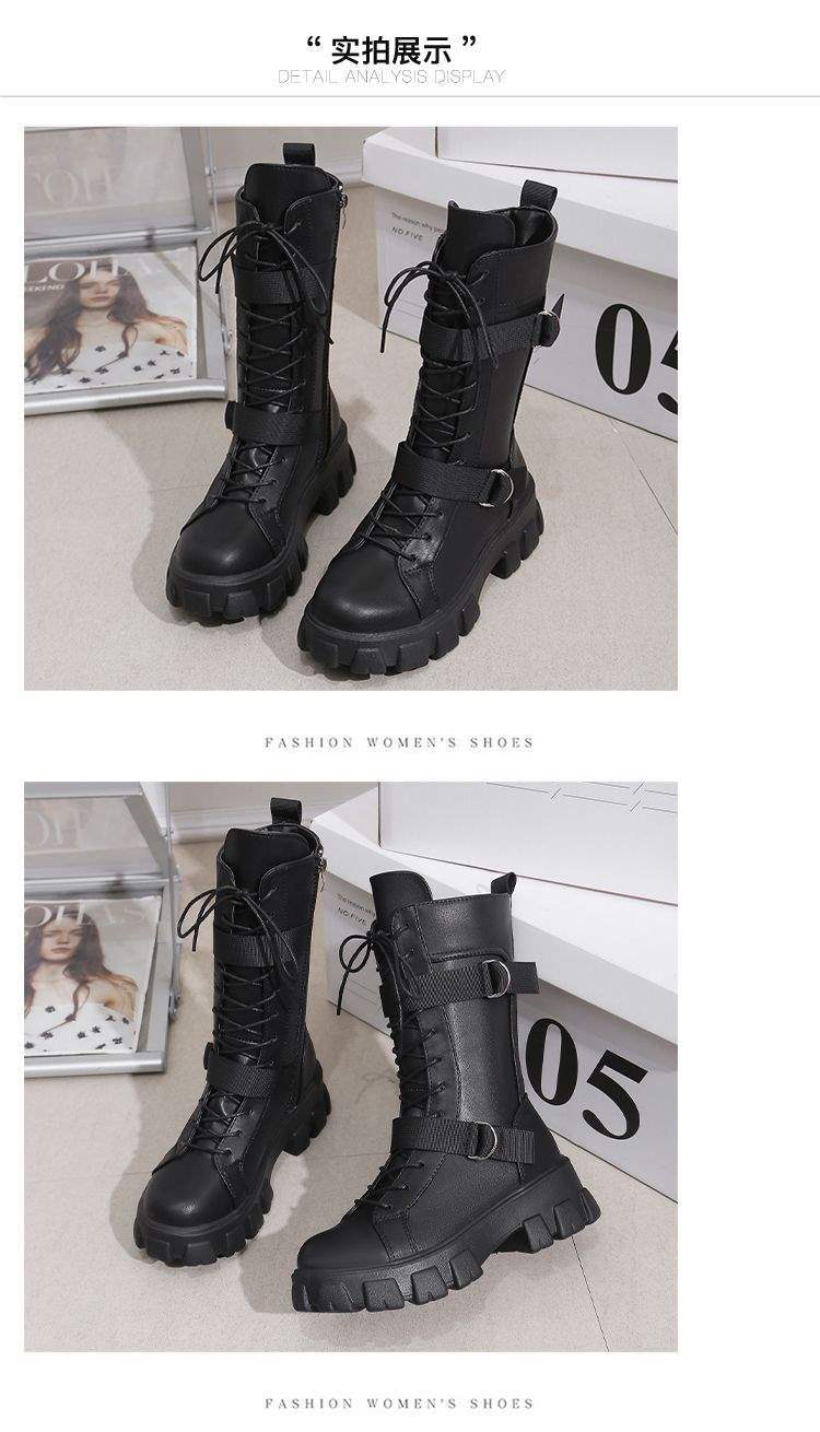 Elevator shoes COS Universal Martin Boots for Women British Style2025New Thick-Soled Motorcycle Rider Mid-Calf Boots Large Size