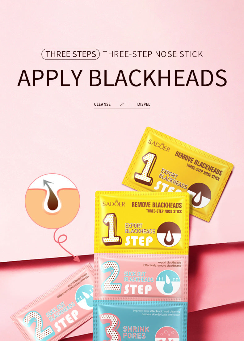 Three Steps to Remove Blackheads Nose Strips SADOER Skin Care Products T District Nursing Set Cross-Border Foreign Trade Wholesale