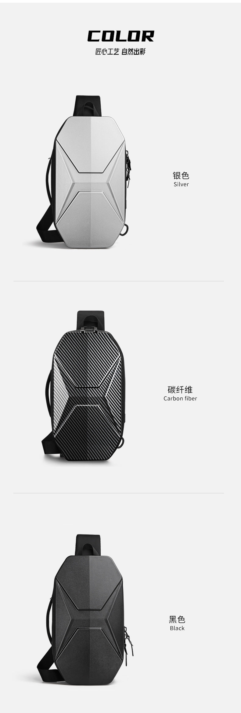 ozuko Functional trendy men's chest bag PC Hard Shell Waterproof Multifunctional Crossbody Bag Shoulder Outing Sports Men's Bag