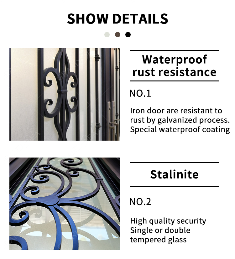 Foshan Factory High Quality Double Front Entry Doors Wrought Iron Doors Double Exterior