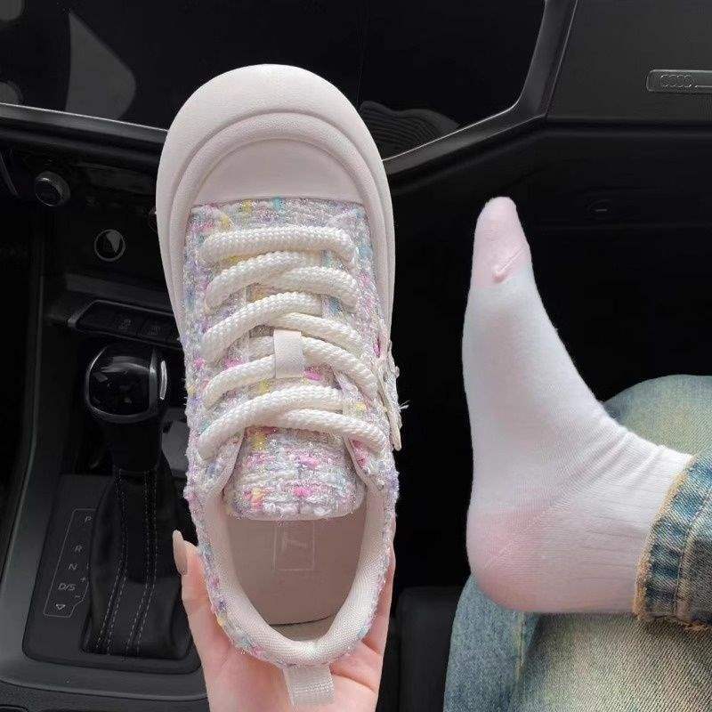 Zhao Lusi Same Style Little Chanel Style Big Toe Shoes Soft Sole White Shoes Women Thick Sole Loafers Spring New Sneakers
