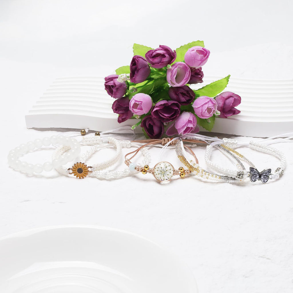 Sunflower Daisy Bracelet Adjustable Winding Rice Beads Forest Style Bracelet Women's Double Ring Butterfly Handwoven Bracelet