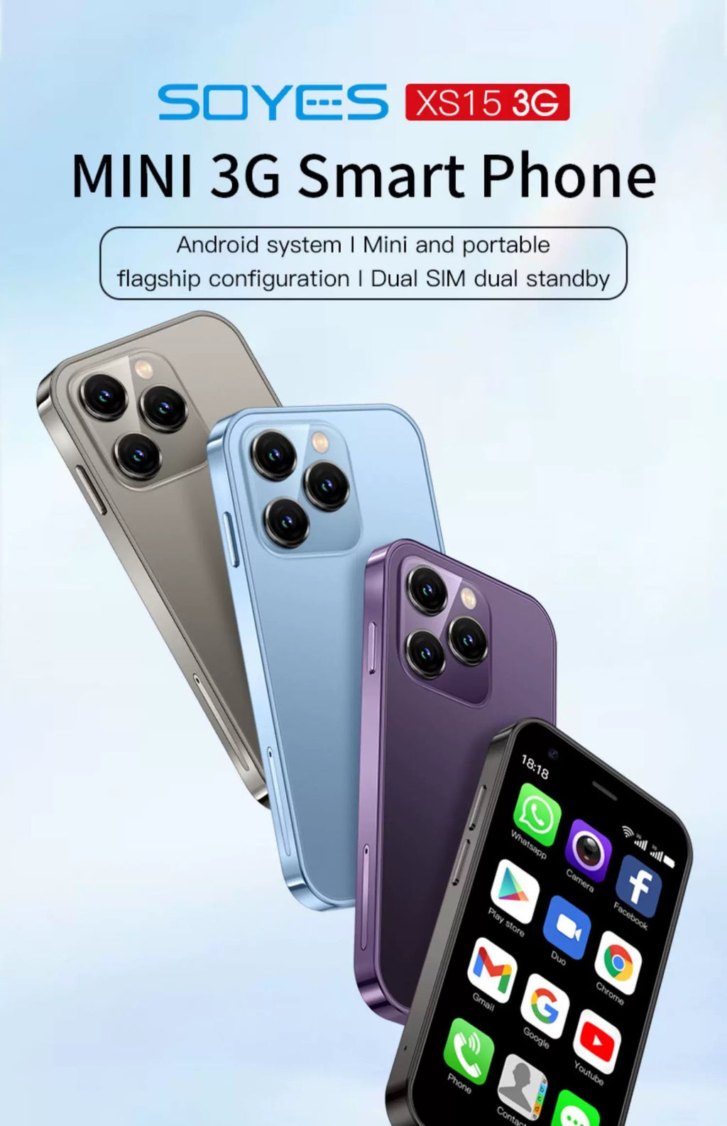 New Mobile Phone XS15 Smartphone Dual SIM Mini Phone Straight Touch Screen Android3G Hot-selling Small Mobile Phone