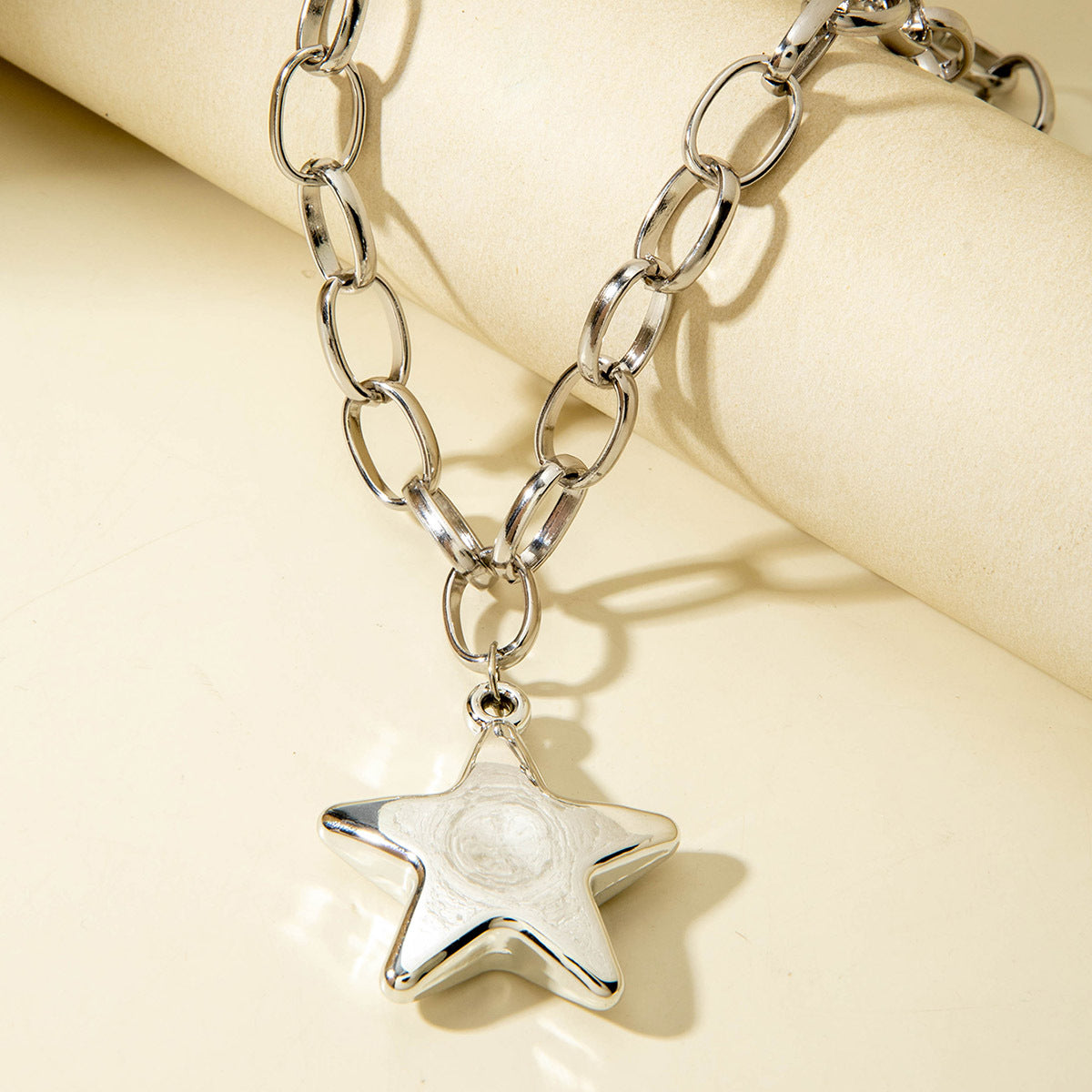 European and American Style Jewelry Five-Pointed Star ccb Exaggerated Pendant Necklace Fashionable and Unique Sweet Cool Style Necklace Wholesale