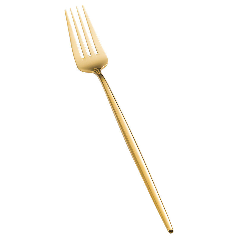 Portuguese Tableware304Glossy Round Handle Main Dinner Knife Fork Spoon Thick Mirror Dessert Spoon Fruit Fork Ice Spoon