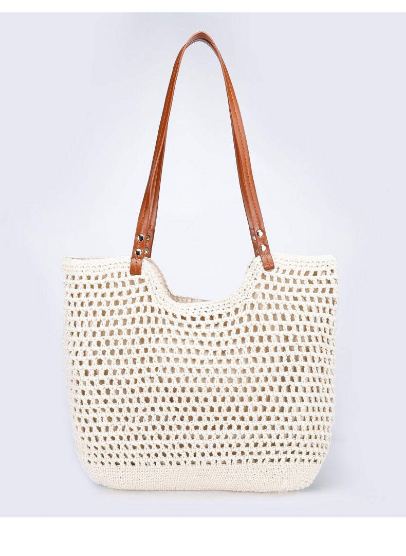 New Large Capacity Lazy Style Woven Bag for Women Versatile Artistic Shoulder Bag Beach Bag Cotton Rope Commuter Tote Bag