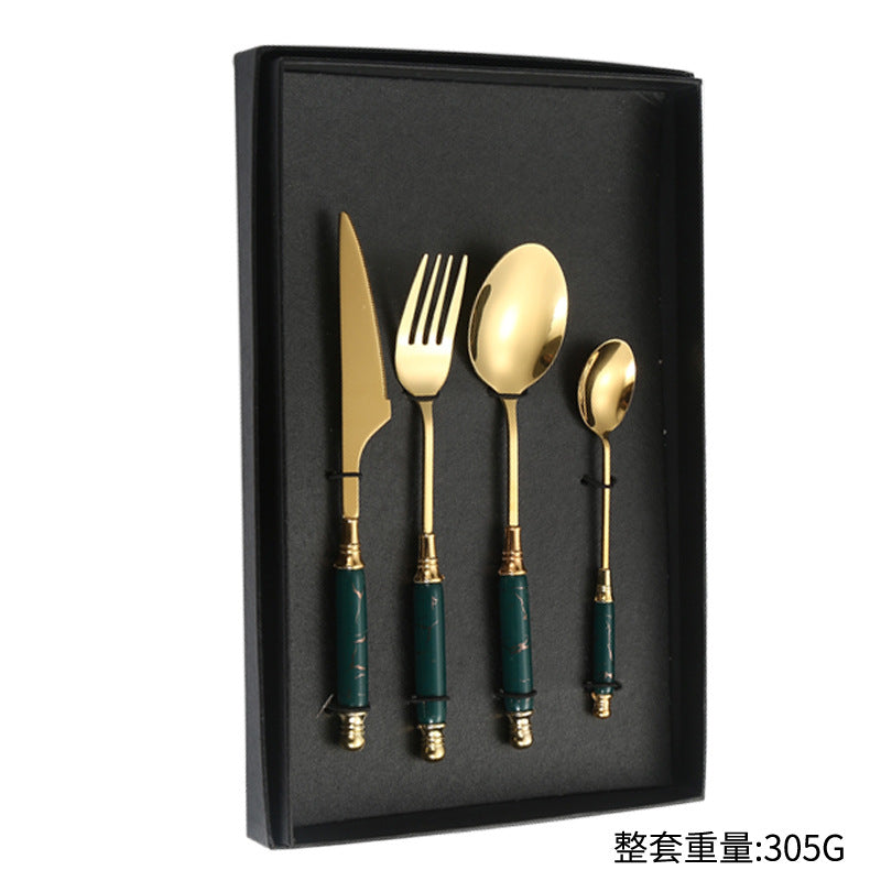 Stainless Steel Cutlery Restaurant Western Steak Knife Fork Imitation Marble Pattern Ceramic Handle Knife Fork Spoon Tea Spoon Tea Fork Set