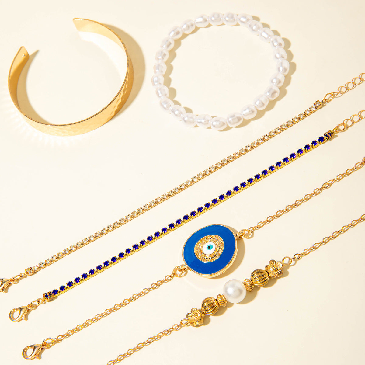 European and American Style Bracelet Bohemian Devil's Eye Bracelet Design Sense Inlaid Diamond Oil Drop Exaggerated Bracelet Set