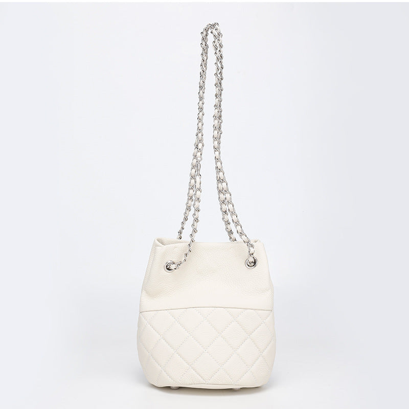 Classic Top Layer Leather Chanel Style Diamond Chain Shoulder Crossbody Women's Bag Fashion Versatile Handheld Bucket Bag for Women