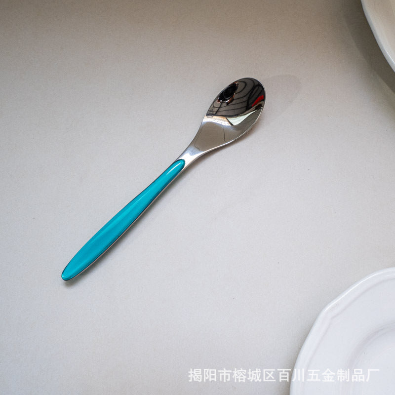 304Stainless Steel Spoon Colorful Western Food Spoon Baby Feeding Spoon Thickened Adult Table Spoon Restaurant Hotel Dessert Spoon