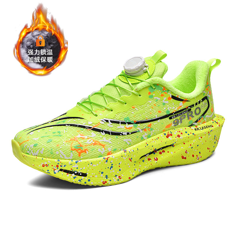 Winter New Thickened Warm Luminous Rotating Buckle Running Shoes with Real Carbon Plate Cushioning and Anti-Slip Sports Shoes