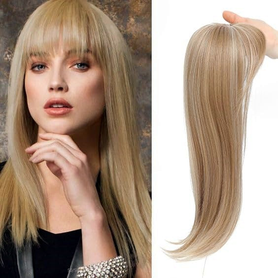 Replacement Hairpiece Top Export Synthetic Hair Scalp Hair Block Eight-Character Bangs Long Curly Hair Women's Seamless Hair Block