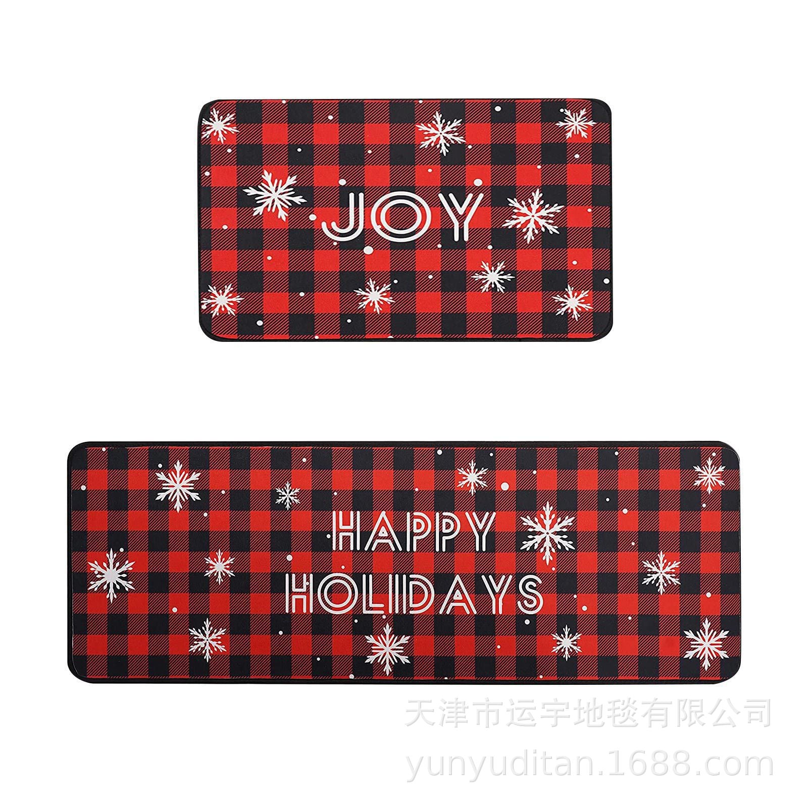 Christmas Kitchen Floor Mat Two-Piece Set Crystal Velvet Water-Absorbent Oil-Absorbent Non-Slip Foot Mat Holiday Decorative Floor Mat
