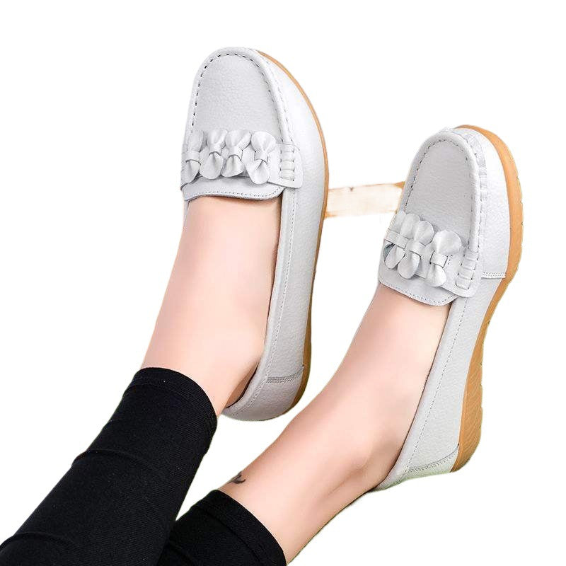 Women's Shiny Loafers2025Autumn New Style Wedge Mid-Heel Flat Shoes with Soft Sole for Moms