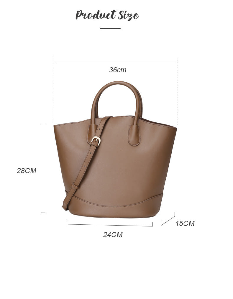 Vintage Large Capacity Commuter Tote Bag Cowhide Bucket Bag Crossbody Shoulder Bag for Women